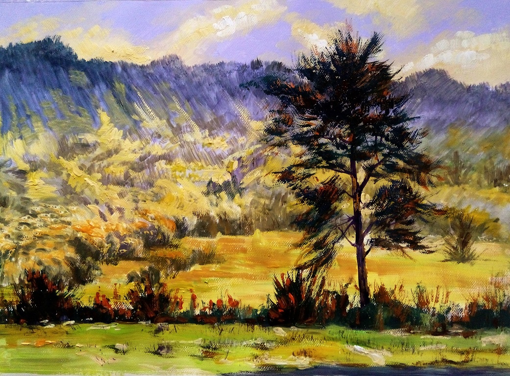 水粉画 《龙江秋色》